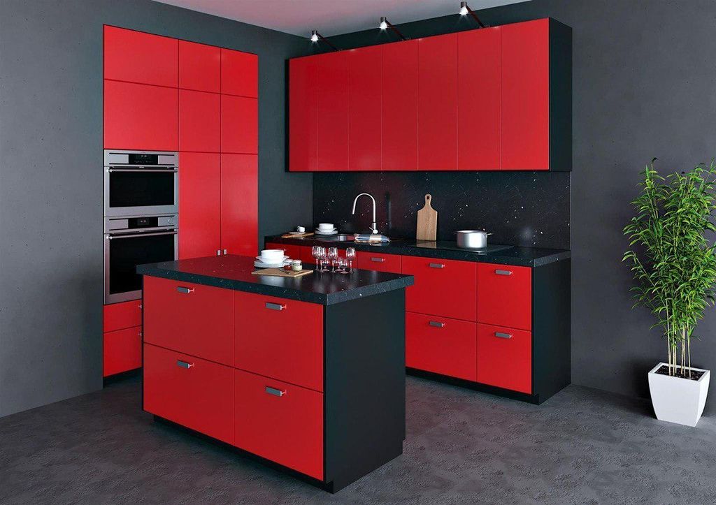 Дизайн кухни красного цвета